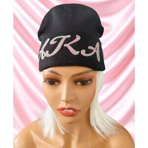 AKA Alpha Kappa Alpha Beanie Black Women design with Pink & Green Logo